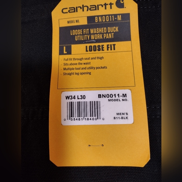 Carhartt Men's. Washed 34× 30 Duck Work Dungaree Pants Black Cargo NWT - Picture 1 of 6